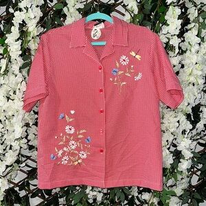 Red Checkered Embroidered Blouse